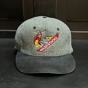 Vintage 90's Red Dog Brewing Snowboarding Wool Blend Grey Suede Strapback Hat